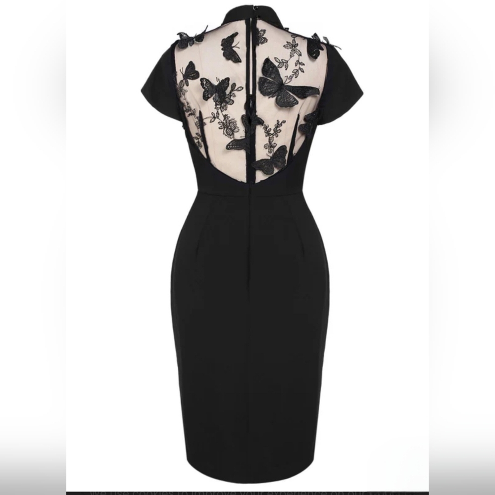 Retro Black Dress with Sheer Back Butterfly Detail